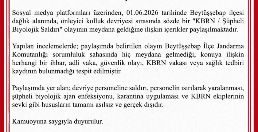 Şırnak Beytüşşebap Kaymakamlığı’ndan ‘Şüpheli Biyolojik Saldırı’ İddialarına Yalanlama